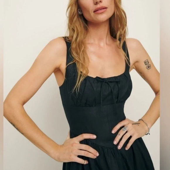 NEW Reformation Balia Linen Midi  Dress in Black | size 0 - Picture 5 of 12